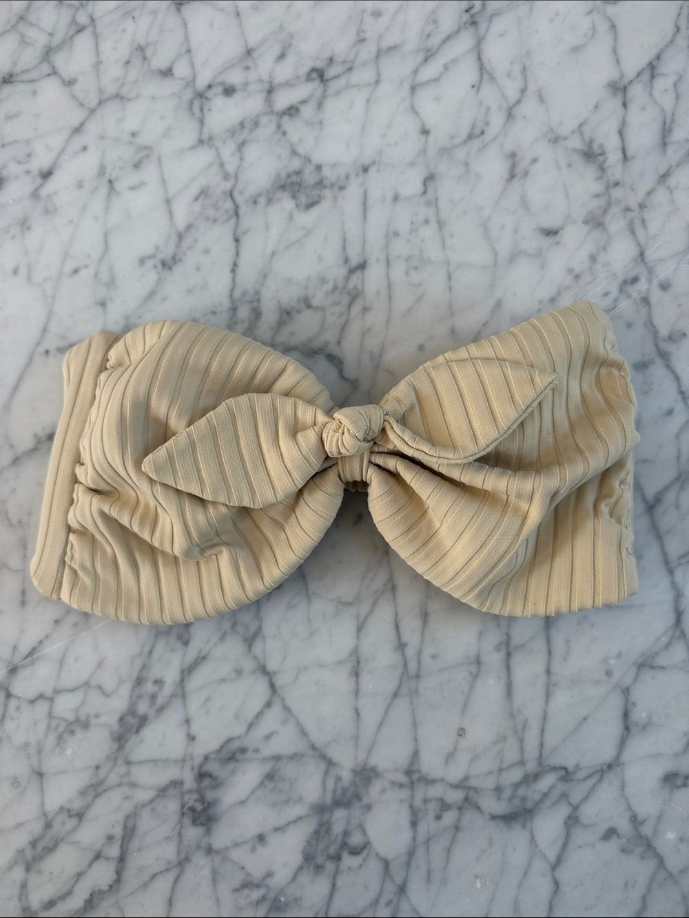 Montce Beige Ribbed Bow Bikini Top Sz L